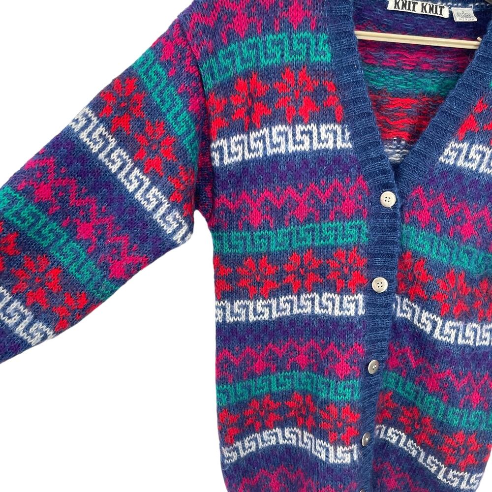 Knit Knit Vintage 80s Long Cardigan Sweater Mohair Stripe Oversized Size Small - Picture 3 of 6